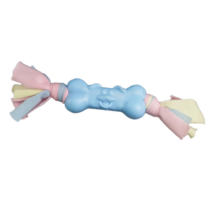 Chew, Tug & Play — TPR Dog Bone Toy with Cotton Fabric Strips