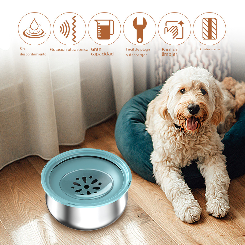 Stainless Steel Large Cat & Dog Water Bowl with Splash Guard