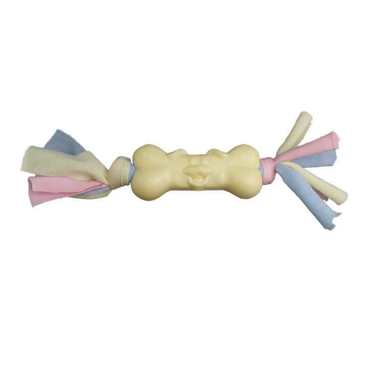 Chew, Tug & Play — TPR Dog Bone Toy with Cotton Fabric Strips