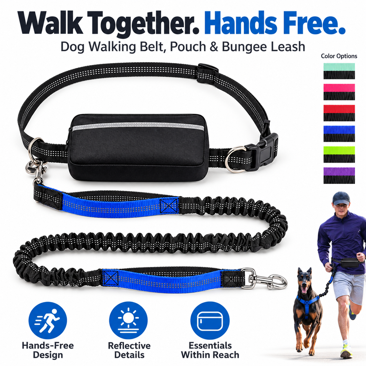 Cross-Border Adventure Together — Hands-Free Dog Walking Belt with Storage Pouch & Bungee Leash