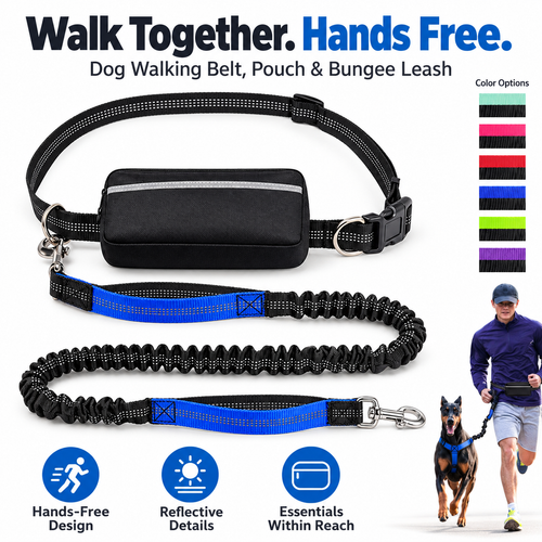 Cross-Border Adventure Together — Hands-Free Dog Walking Belt with Storage Pouch & Bungee Leash