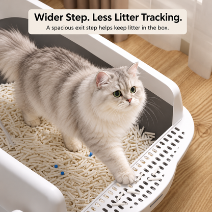 Room to Roam, Less Mess at Home — Large High-Sided Cat Litter Box with Scoop