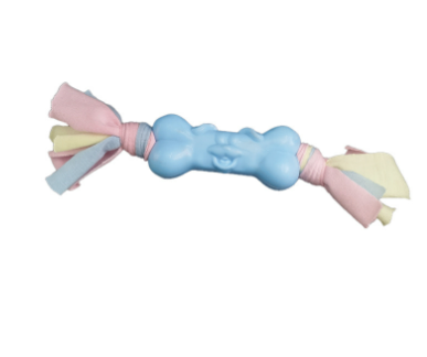 Chew, Tug & Play — TPR Dog Bone Toy with Cotton Fabric Strips