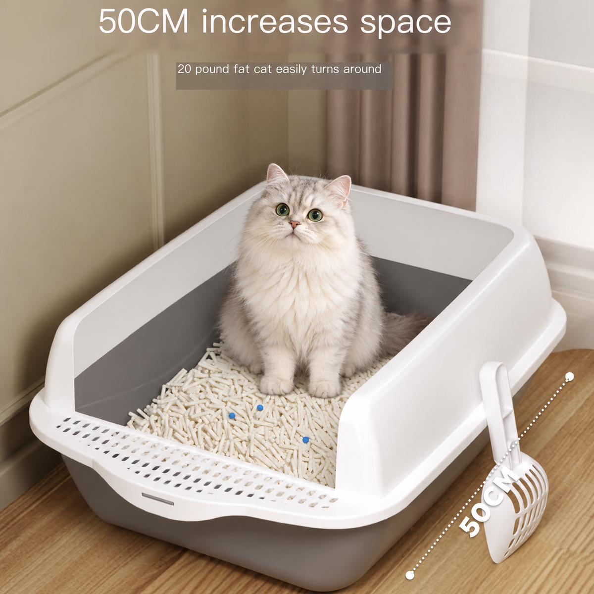 Room to Roam, Less Mess at Home — Large High-Sided Cat Litter Box with Scoop