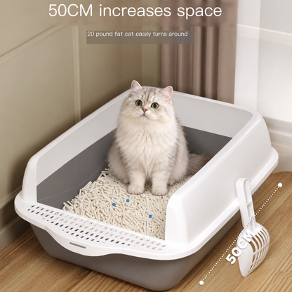 Room to Roam, Less Mess at Home — Large High-Sided Cat Litter Box with Scoop