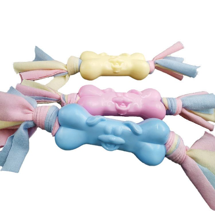 Chew, Tug & Play — TPR Dog Bone Toy with Cotton Fabric Strips