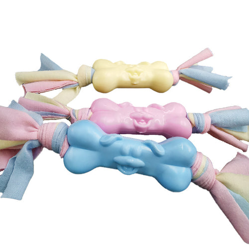 Chew, Tug & Play — TPR Dog Bone Toy with Cotton Fabric Strips
