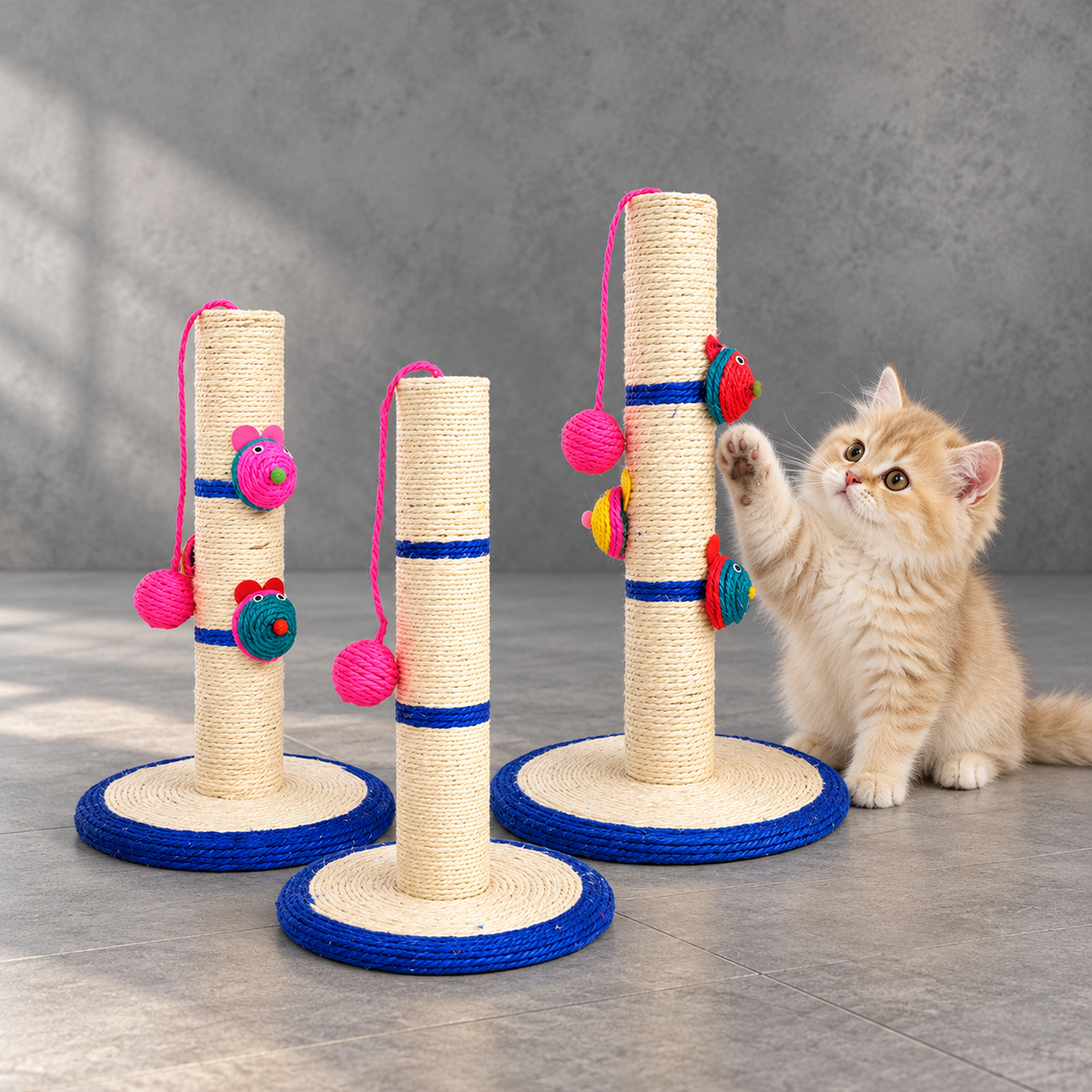 Scratch, Stretch & Play — Sisal Cat Scratching Post with Toy Ball