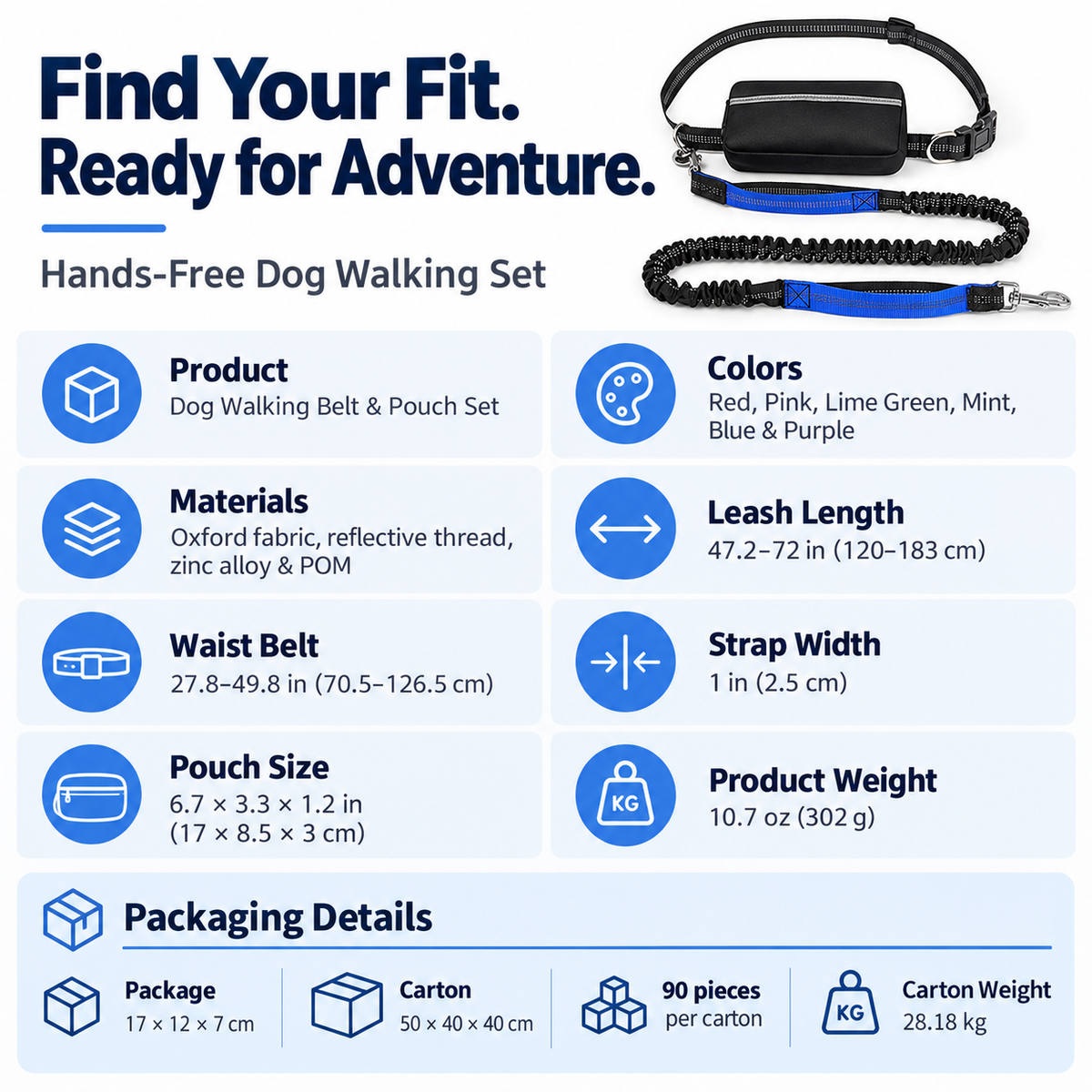 Cross-Border Adventure Together — Hands-Free Dog Walking Belt with Storage Pouch & Bungee Leash