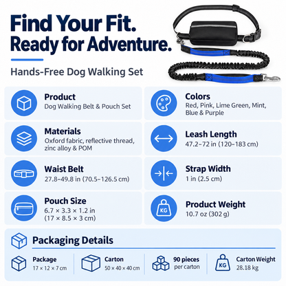 Cross-Border Adventure Together — Hands-Free Dog Walking Belt with Storage Pouch & Bungee Leash