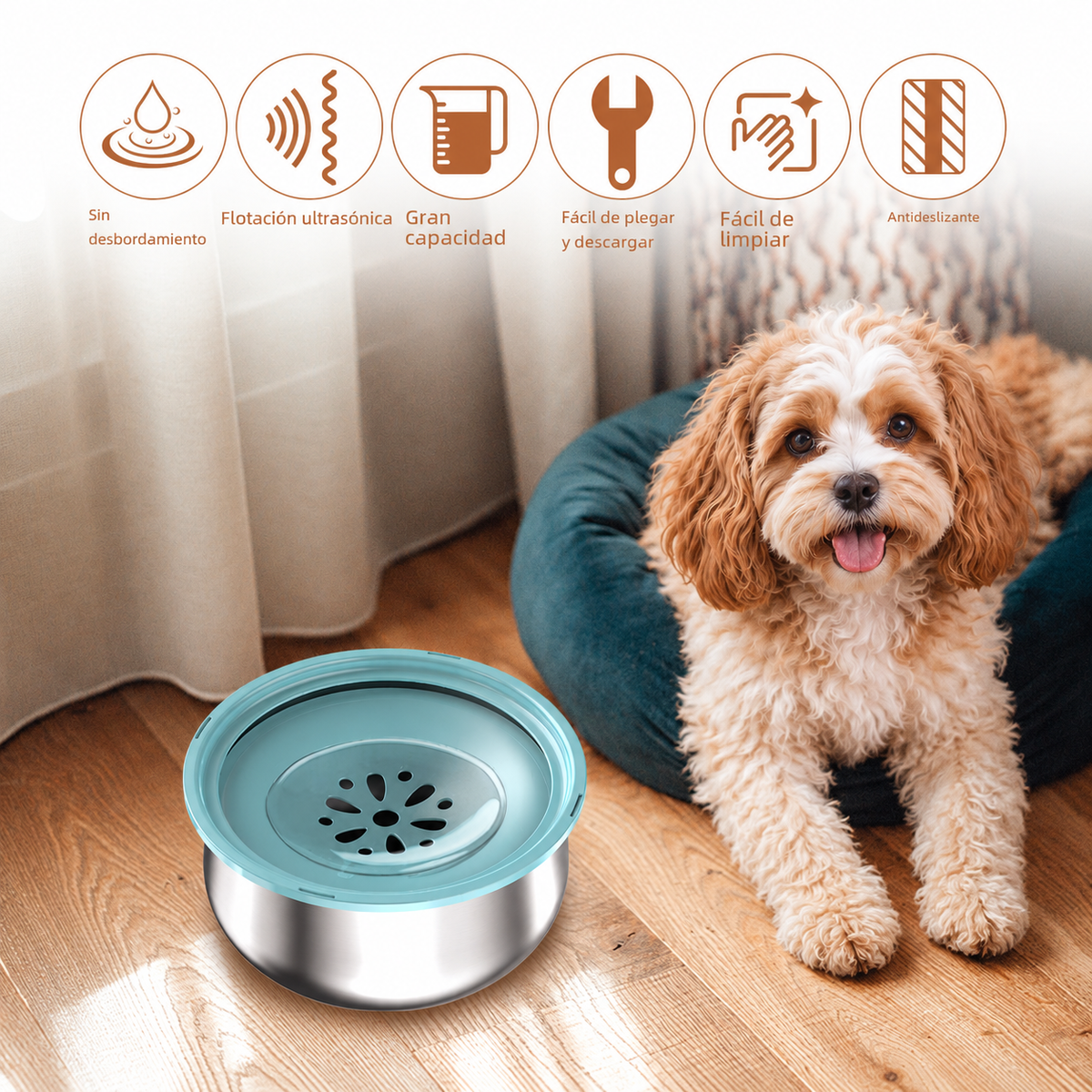Stainless Steel Large Cat & Dog Water Bowl with Splash Guard