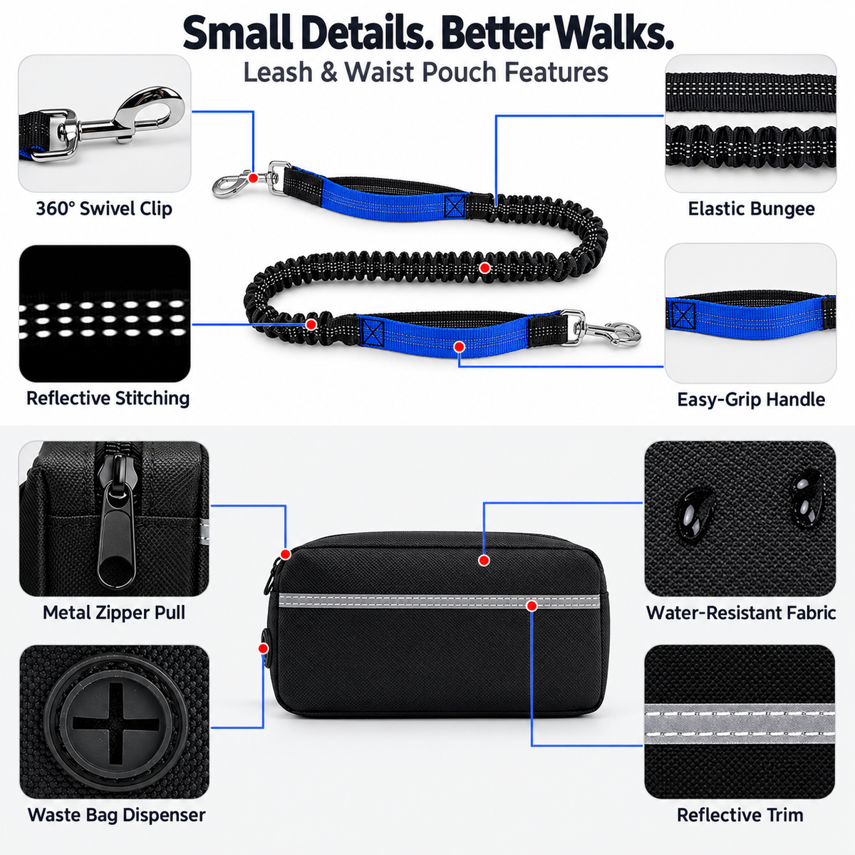 Cross-Border Adventure Together — Hands-Free Dog Walking Belt with Storage Pouch & Bungee Leash