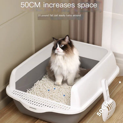 Room to Roam, Less Mess at Home — Large High-Sided Cat Litter Box with Scoop